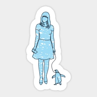 silhouette of woman with penguin Sticker